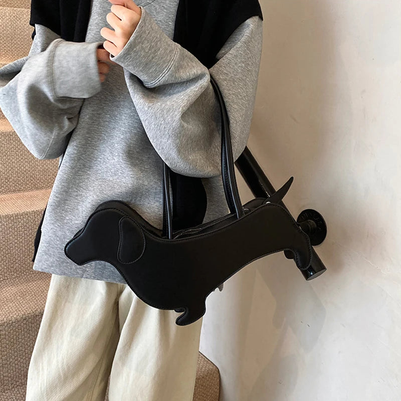 Three-dimensional Dachshund Shoulder Bag PU Leather Retro Handbag Design Underarm Bag For Women Trend Commut Bag