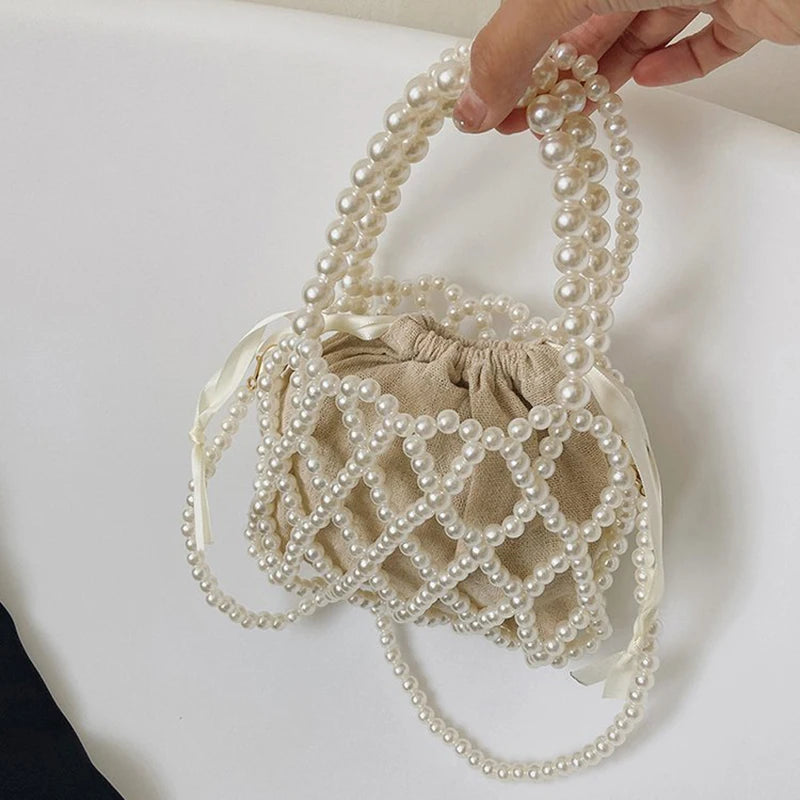 Fashion Lady Basket Handbag Summer Women's Shoulder Crossbody Bag Bohemia Travel Beach Bag Luxury Design Pearl Shopper Tote