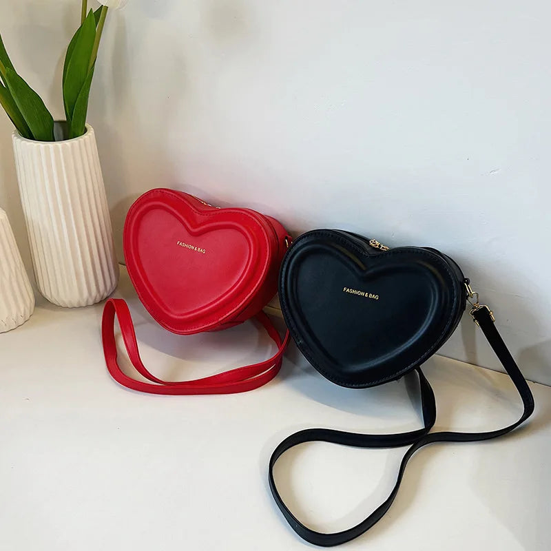 Fashion Heart Shape Crossbody Bags For Women New Solid Color PU Leather Shoulder Bag Casual Ladies Handbags Designer Female Bags