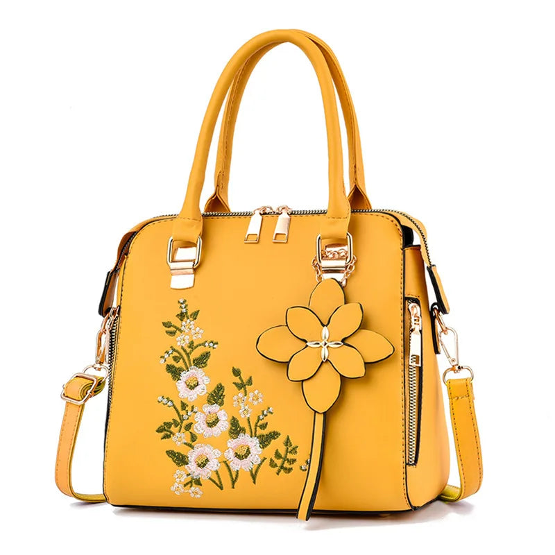 Floral detail shoulder bag, fashionable zipper work large capacity handbag, casual crossbody bag
