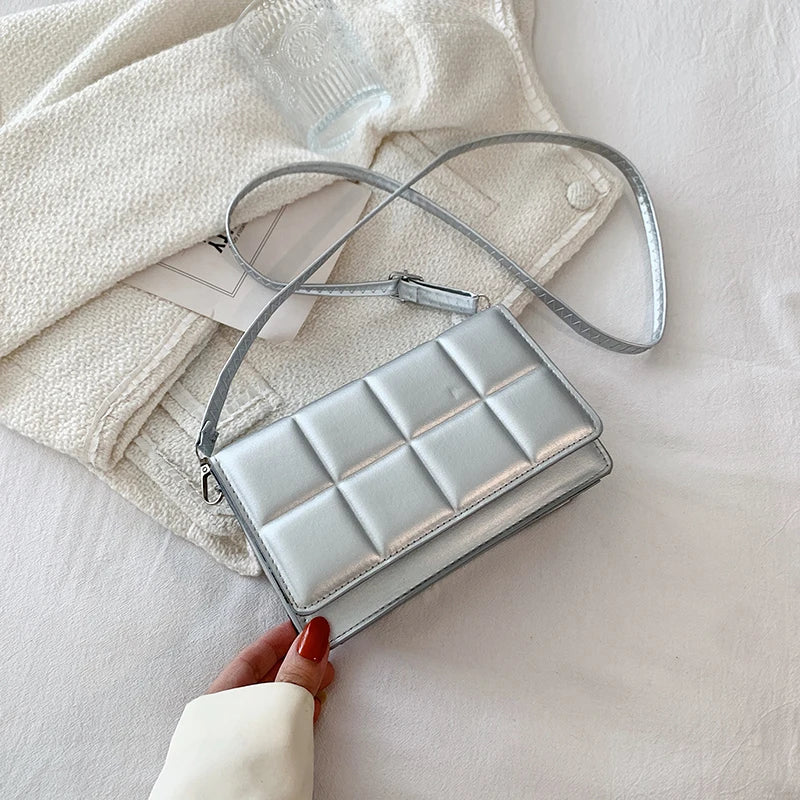 New Solid Color Fashion Shoulder Handbags Female Travel Messenger Bag Plaid Small PU Leather Crossbody Bags For Women