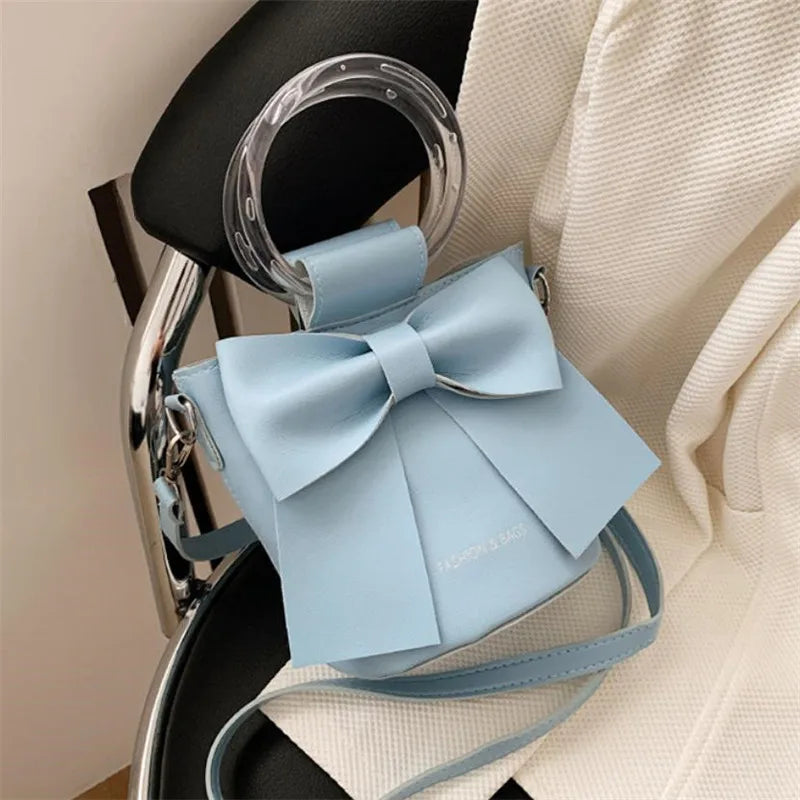 Stylish Women's Bucket Bag with Detachable Strap and Elegant Bow Accent Casual Shoulder Crossbody Bag, Summer Handbag Purse