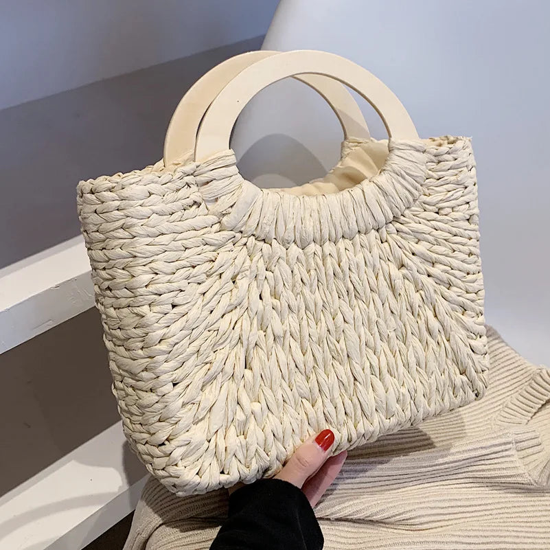 Fashion Lady Straw Woven Basket Handbag Summer Women's Shoulder Bag Bohemia Travel Beach Han made Beach Bucket Shopper Tote