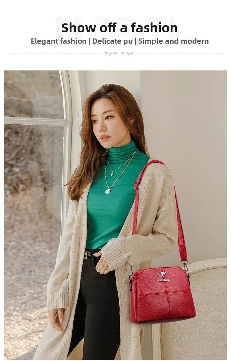 Fashionable Three Interlayer Synthetic Leather Crossbody Bag with Polyester Lining, Stylish Square Single Shoulder Bag for Women