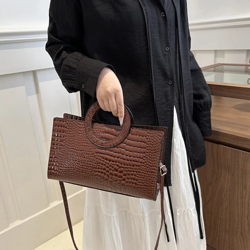 Women's Crocodile Pattern PU Leather Handbags Green Square Bag Fashion Brand Shoulder Messenger Bags Female Clutches