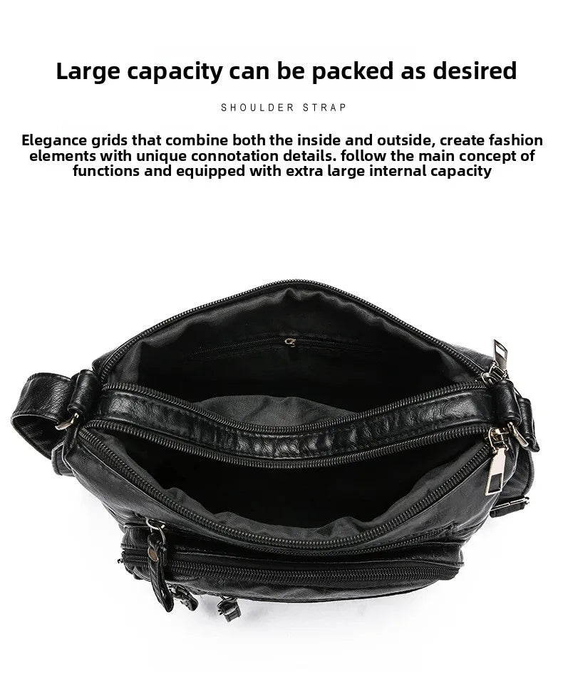 Fashionable Four Seasons Soft Leather Multi Pocket Cross Bags, Multi Layer Zipper Pouch Single Shoulder Bag for Women Daily Use