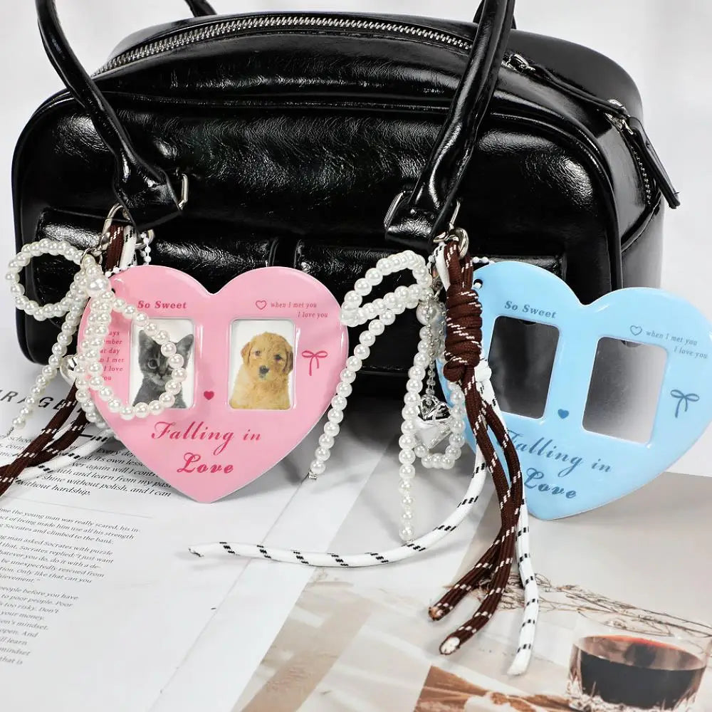Y2K Red Heart 2 Inch Photo Card Holder Idol Photo Protective Display Sleeves INS Stationery Photo Frame New Bag Pendant Jewelry