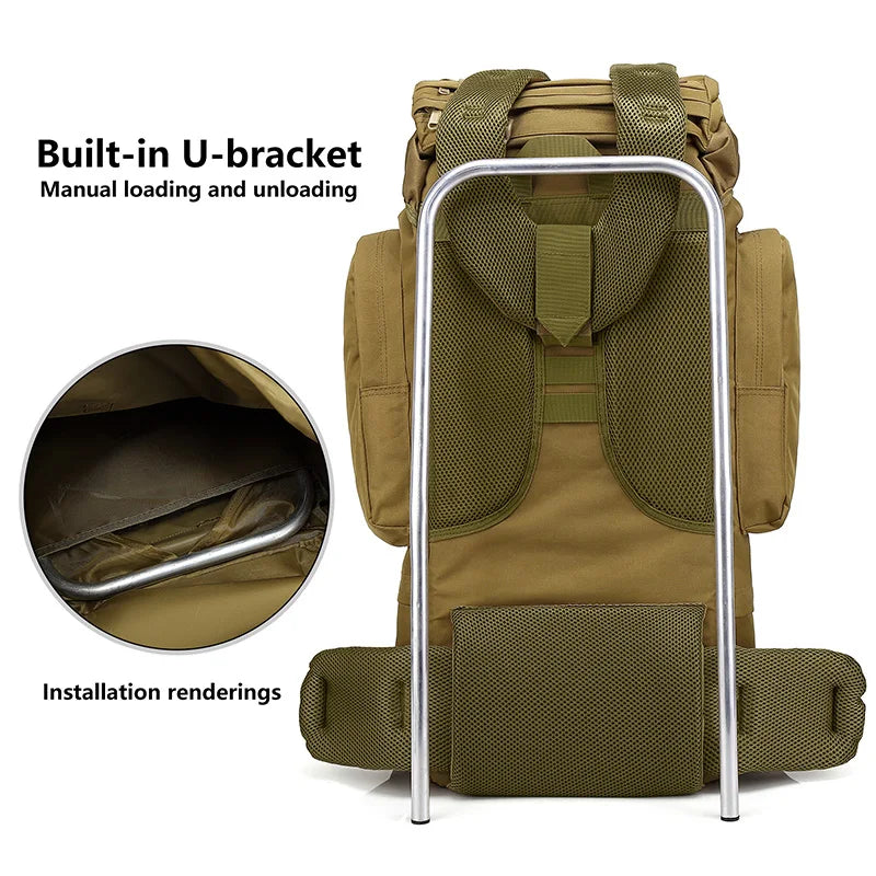 65L Large Capacity Waterproof Outdoor Hking Backpack Tactical Hunting Camping Rucksack Rain Cover Mountaineering Climbing Bags