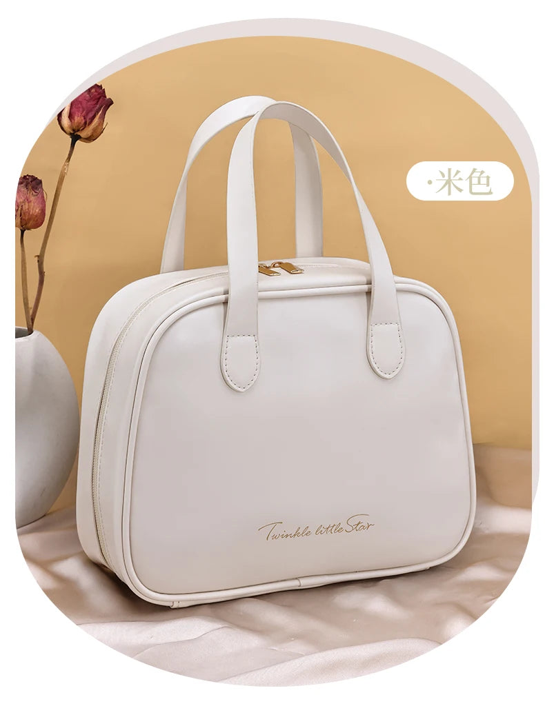 New Handheld Large Makeup Bag PU Makeup Storage Bags Partition Storage Waterproof Toilet Bag women's small Handbag