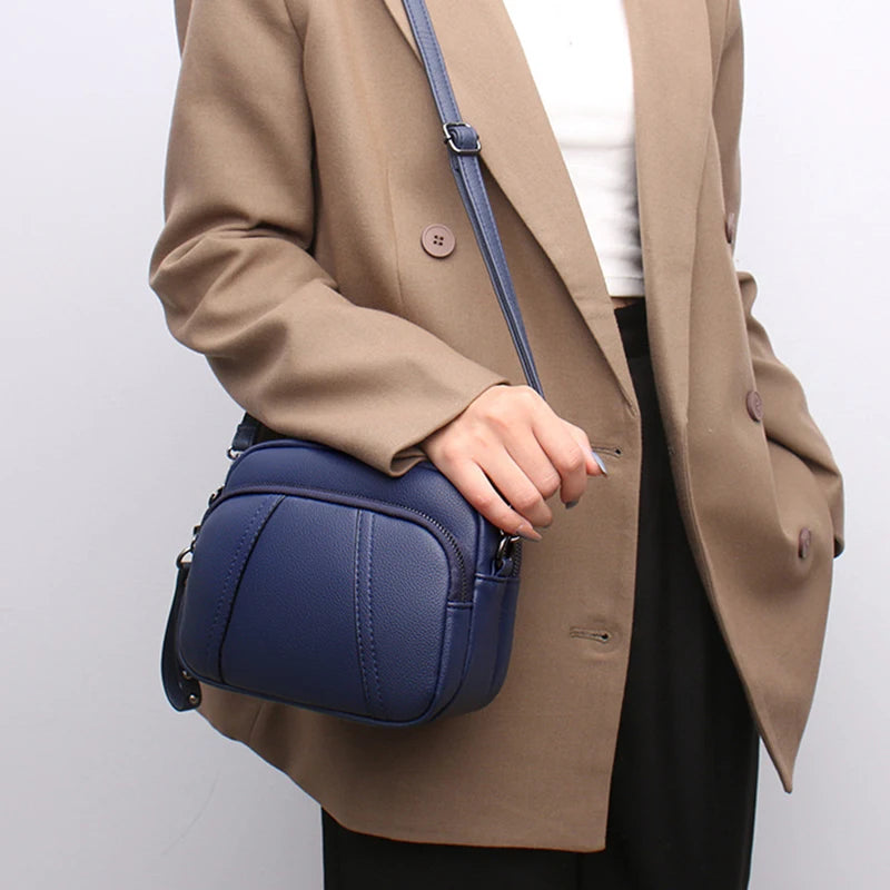 Solid Color Fashionable Rivet Zipper Women's Mobile Phone Bag Simple Soft PU Leather Shoulder Crossbody Small Square Handbag