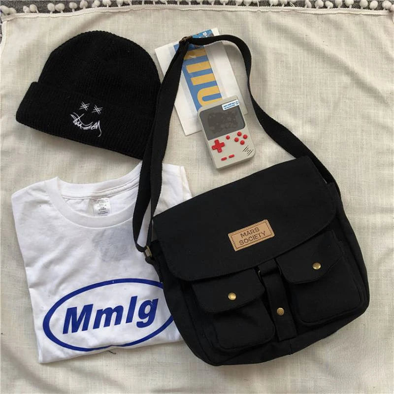 Top Canvas Bag Youth Ladies Messenger Bag Female Students Handbags Shoulder Bag Solid Color Letter Crossbody Bags for Women  Bag