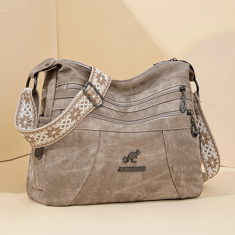 Vintage Style Shoulder Bag for Women Multi Layer Versatile Faux Leather Crossbody Bag Casual Handbag Purse with Zipper Closure