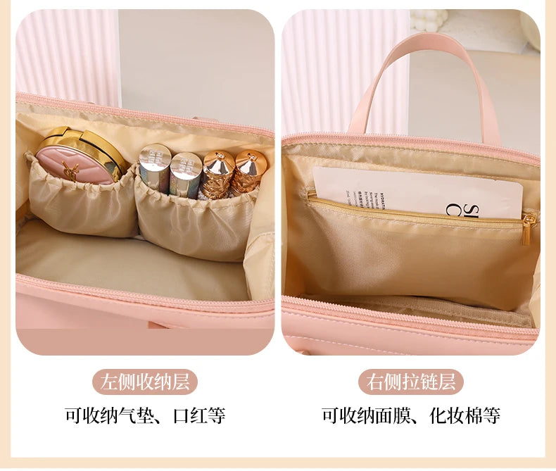 New French style portable handbag fashionable PU mini cosmetic storage bags women's toiletry bag for travel small tote