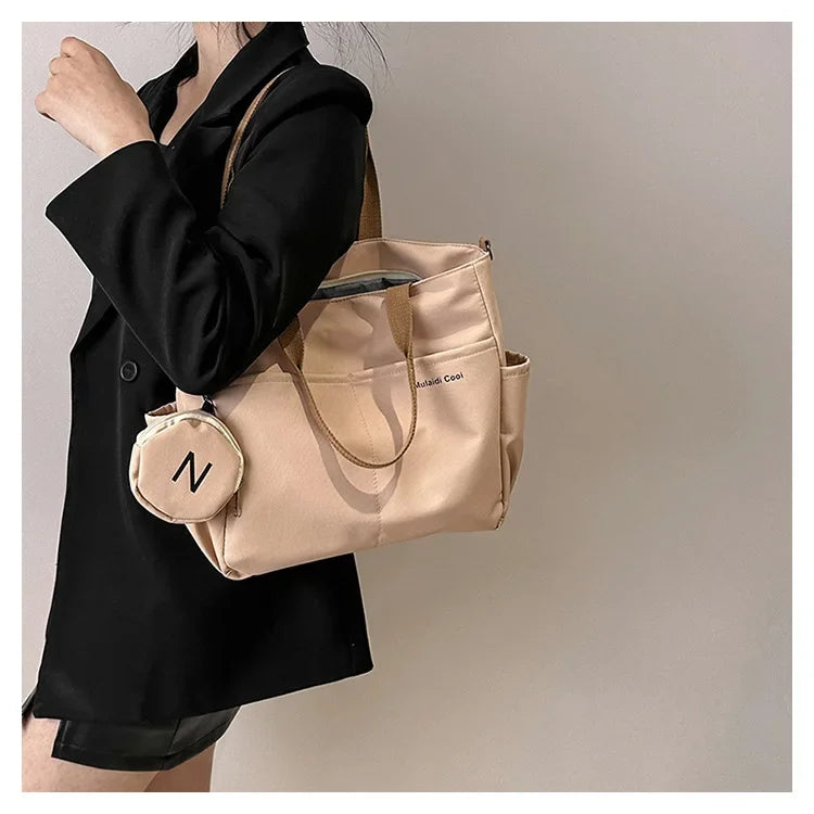Oxford Design Double Sided Pocket Tote Bag Teen Women Large Capacity Handbag Single Shoulder Crossbody Bag with Round Coin Purse