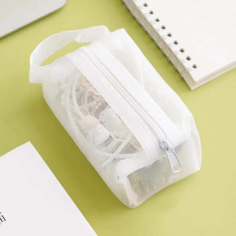 Mini Clear Nylon Mesh Cosmetic Bags Cute Women Small Lipstick Makeup Bags Pouch Data Line Key Earphone Organizer Case