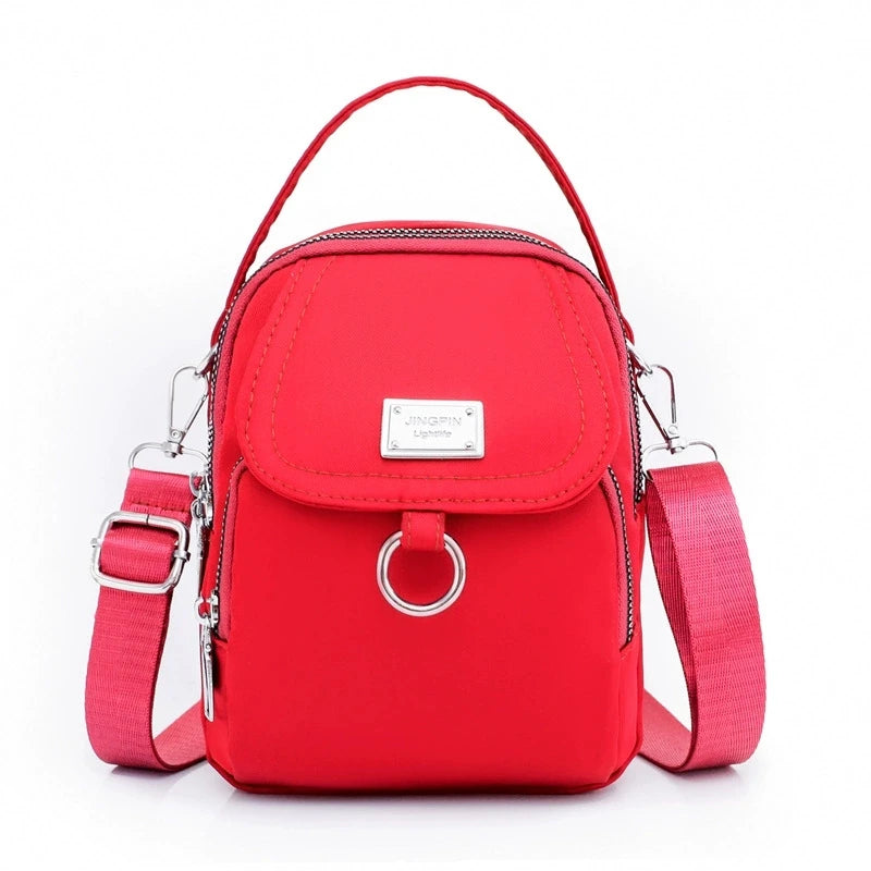 Lightweight Nylon Women's Crossbody Bag, Casual Mini Handbag with Multiple Zip Pouch, Chic Design Shoulder Bag for Everyday Use