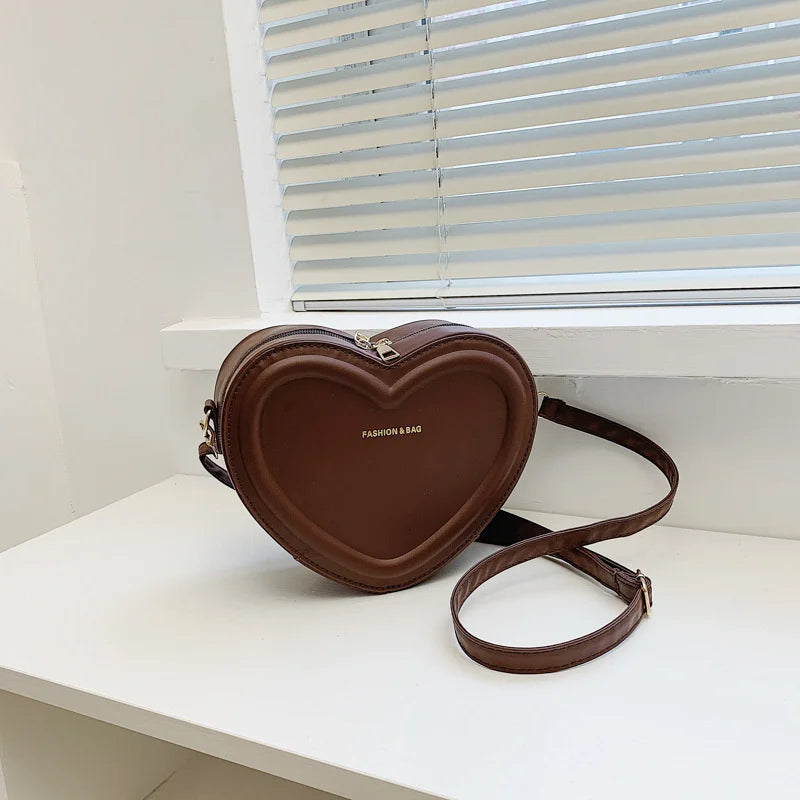 Fashion Heart Shape Crossbody Bags For Women New Solid Color PU Leather Shoulder Bag Casual Ladies Handbags Designer Female Bags