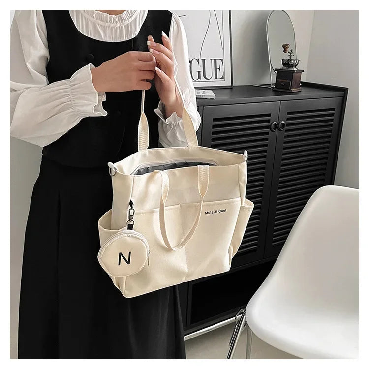 Oxford Design Double Sided Pocket Tote Bag Teen Women Large Capacity Handbag Single Shoulder Crossbody Bag with Round Coin Purse