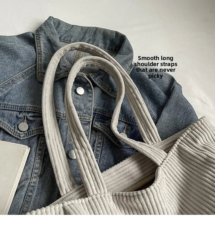 Autumn Winter Corduroy Tote Bag Korean Version Simple Handbag Women Large Capacity Versatile Casual Student Shoulder Bag Ita Bag