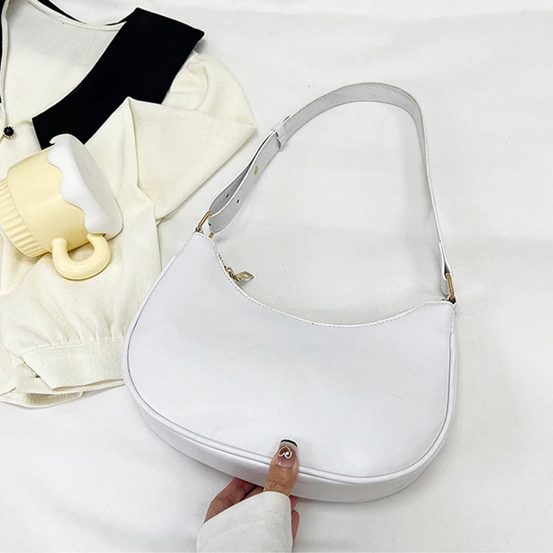 Womens Fashion Handbags Retro Solid Color Pu Leather Bag Half Simple Color Underarm Shoulder Bag Moon Casual Purse