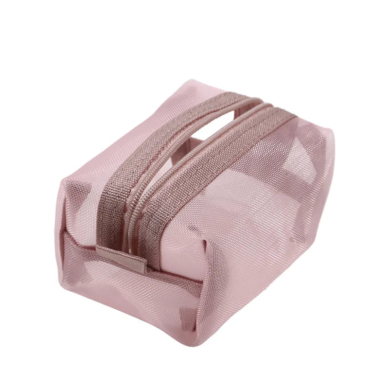 Mini Clear Nylon Mesh Cosmetic Bags Cute Women Small Lipstick Makeup Bags Pouch Data Line Key Earphone Organizer Case