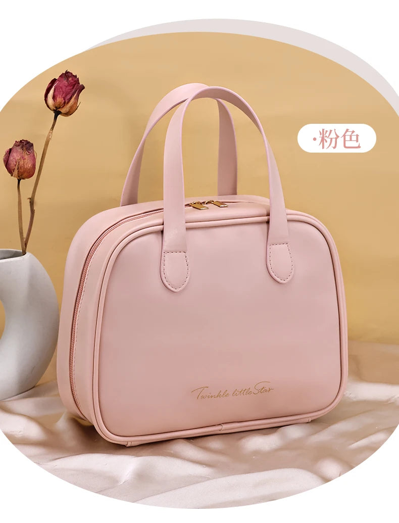 New Handheld Large Makeup Bag PU Makeup Storage Bags Partition Storage Waterproof Toilet Bag women's small Handbag