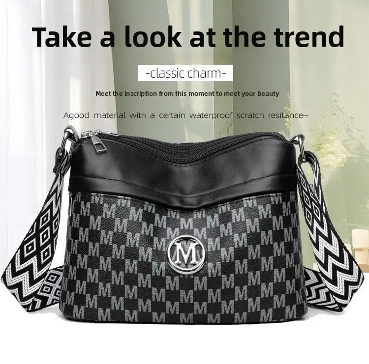 Classic Letter Patchwork Design Stylish Crossbody Bag Printed Three Layer Zipper Leather Shoulder Bag for Daily Use Work Outdoor