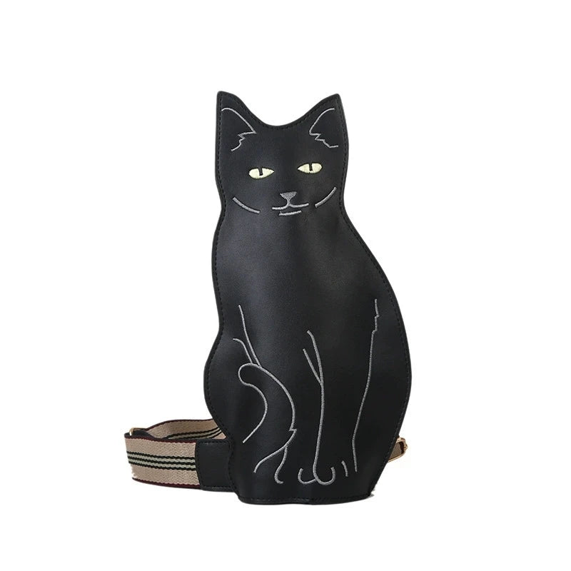 Stylish Black Cat Crossbody Bag, Ladies Chest Bag, Large Capacity PU Leather Purse Retro Animal Design Cute Cartoon Shoulder Bag
