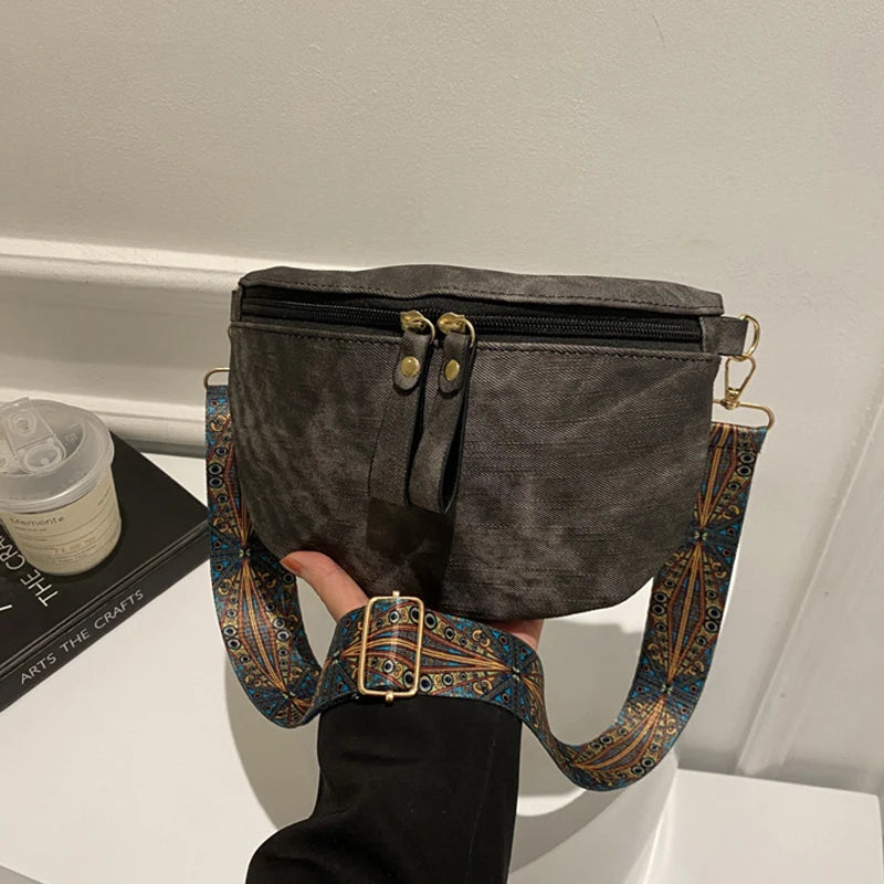 Stylish Hobo Solid Color Satchel Luxury Designer Chest Bag Women's PU Leather Waist Bags Wide Strap Fashion Fanny Shoulder Pack