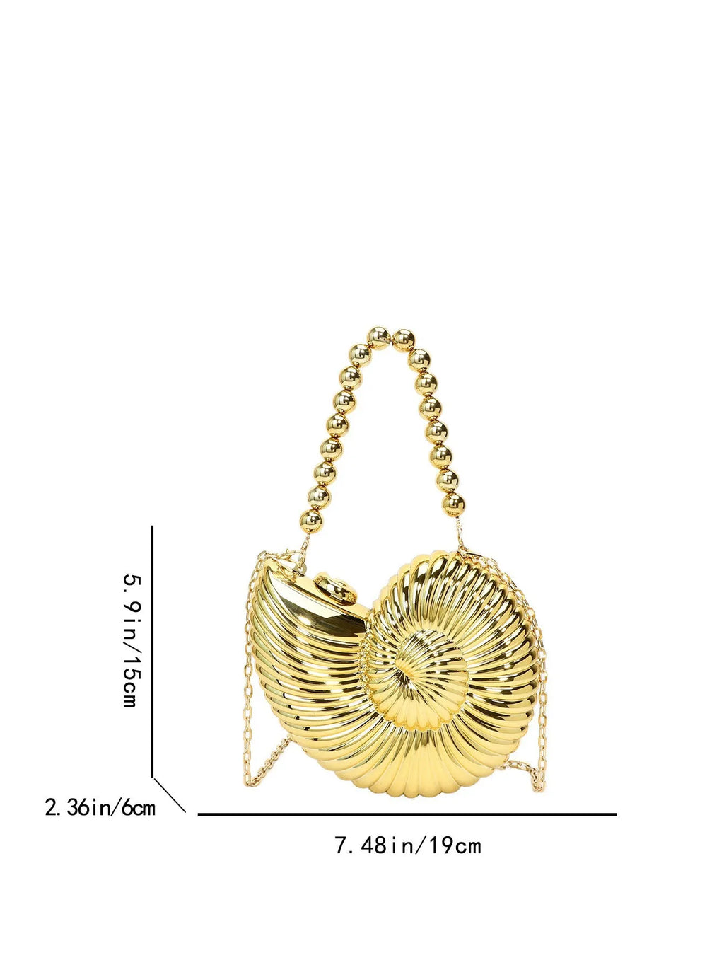 Golden Conch Shaped Shoulder Bag, Detachable Shoulder Strap, Lipstick Pouch, Elegant Shoulder Bag, Suitable For Evening Outings
