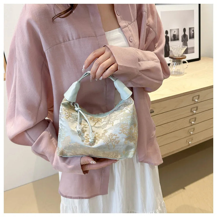 Fashionable Chinese Handbags Fashion Trend Single Shoulder Bag Light Simple Crossbody Bag Random Printed Satin Women's Tote Bag