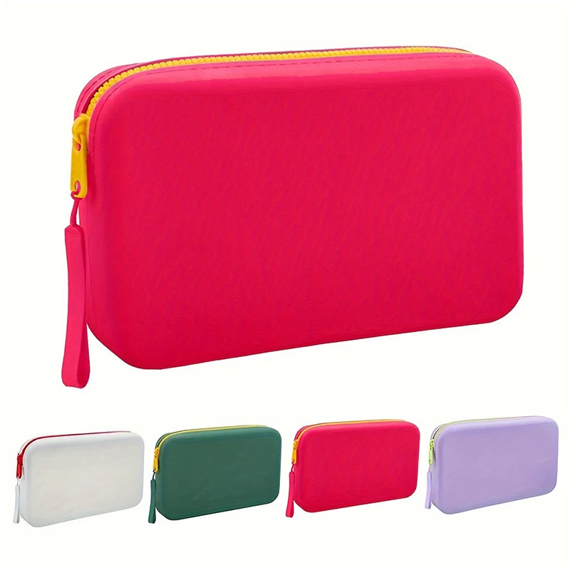 Square Silicone Storage Bag, Portable Travel Cosmetics and Toiletries Bag, Multifunctional Waterproof Cosmetic Bag with Zipper