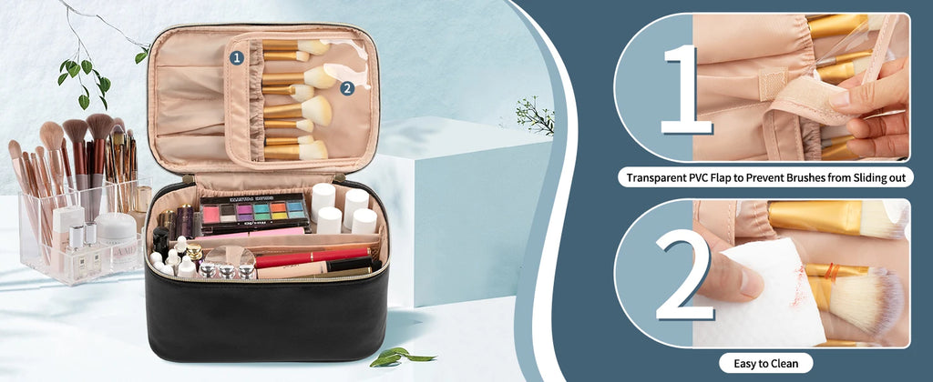 Makeup Bag Portable Cosmetic Bag Large Capacity Travel Makeup Case Organizer Black For Women Toiletry Bag for Girls Traveling