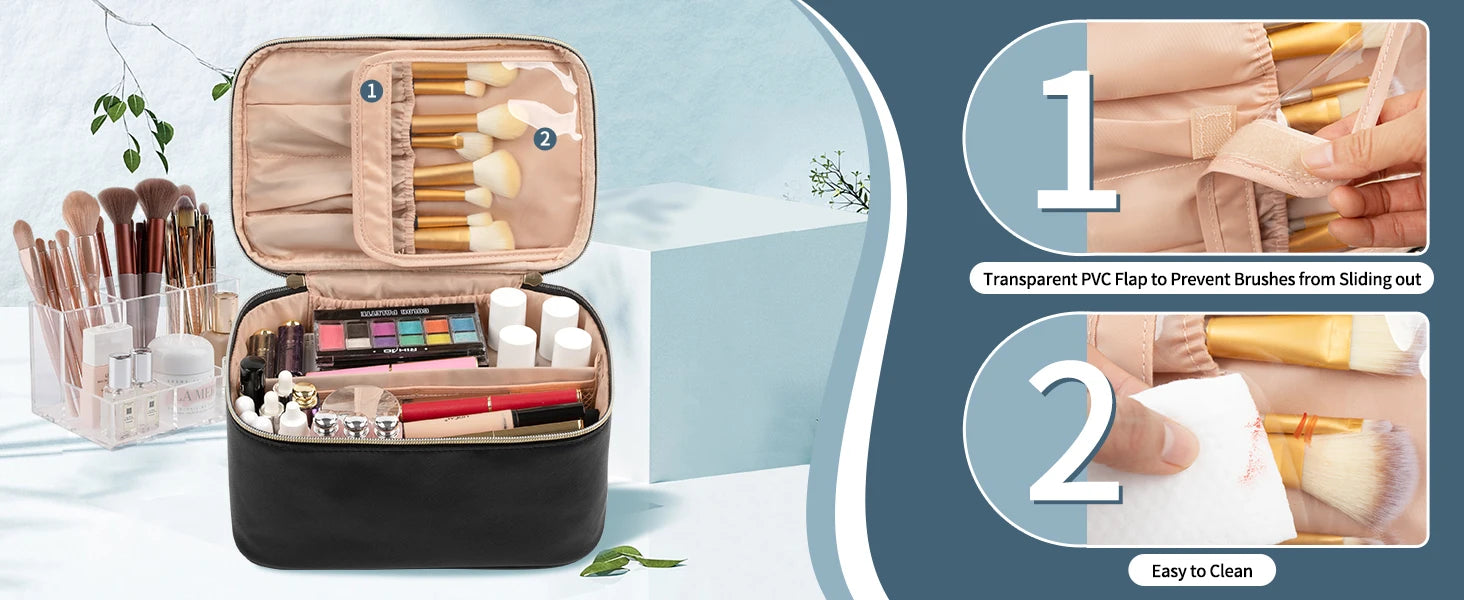 Makeup Bag Portable Cosmetic Bag Large Capacity Travel Makeup Case Organizer Black For Women Toiletry Bag for Girls Traveling