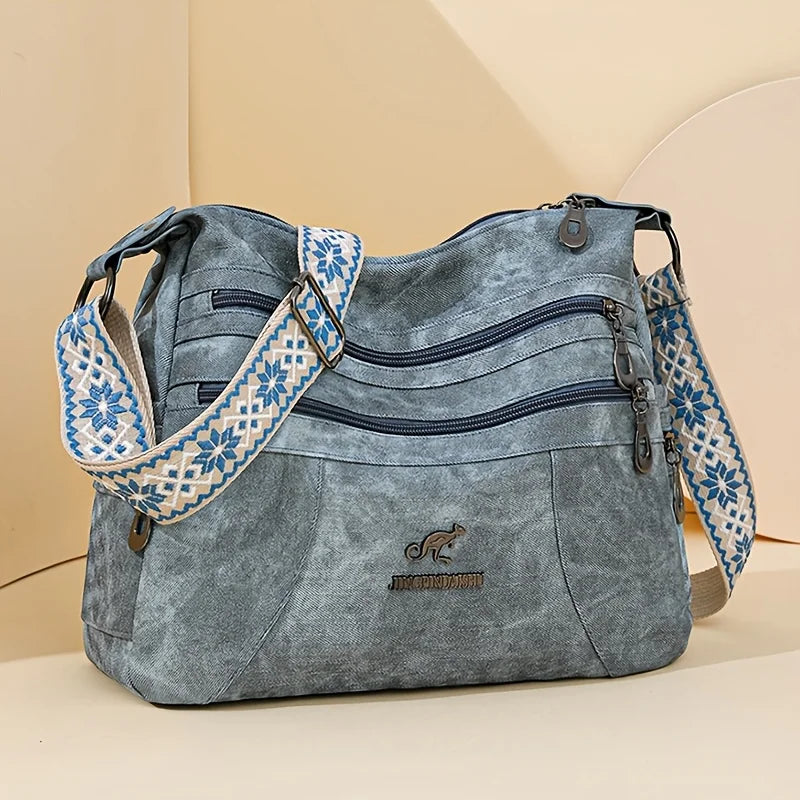 Vintage Style Shoulder Bag for Women Multi Layer Versatile Faux Leather Crossbody Bag Casual Handbag Purse with Zipper Closure
