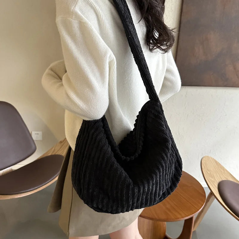 Winter Tote Bag for Women Large Capacity Handbags Casual Shoulder Bags Trend Female Corduroy Shopper Crossbody Bag