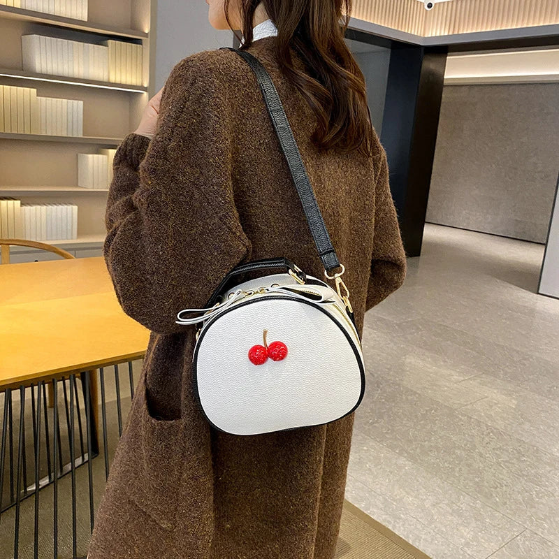 Litchi Pattern Contrast Cherry Small Purse and Handbags New Womens Sling-shoulder Crossbody Mobile Phone Bag