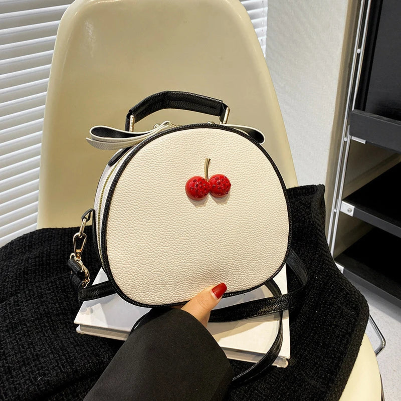 Litchi Pattern Contrast Cherry Small Purse and Handbags New Womens Sling-shoulder Crossbody Mobile Phone Bag