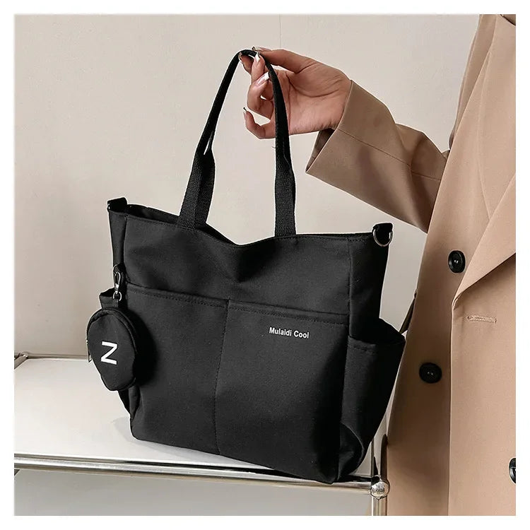 Oxford Design Double Sided Pocket Tote Bag Teen Women Large Capacity Handbag Single Shoulder Crossbody Bag with Round Coin Purse