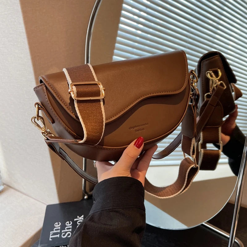 New Solid Color PU Leather Women's Crossbody Bag With Stylish Red Wide Shoulder Strap Shoulder Small Square Bag