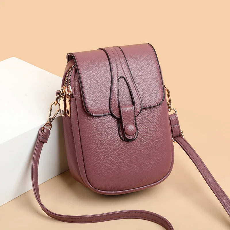 Mini Multifunctional Leather Shoulder Bag for Cellphone/Sport Cross Bags with Headphone Jack, Multi Layer Women's Bag with Cover