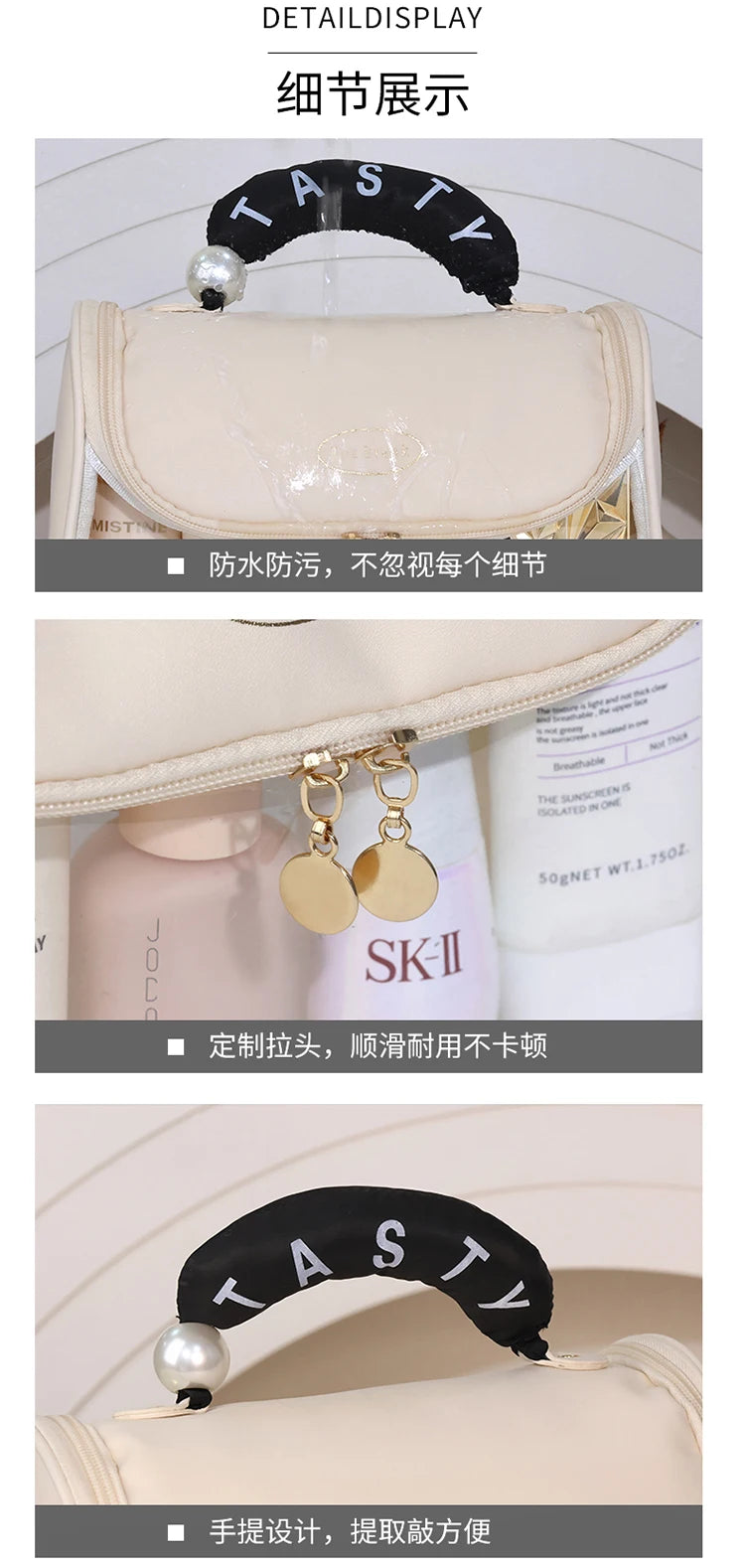 New Hooked Toilet Bag Transparent PVC Makeup Bag Large Capacity Hanging Storage Bag Travel Portable Handbag
