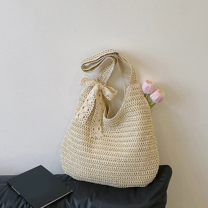 Fashion Straw Women Shoulder Bags Paper Woven Female Handbags Large Capacity Summer Beach Straw Bags Casual Tote Purses