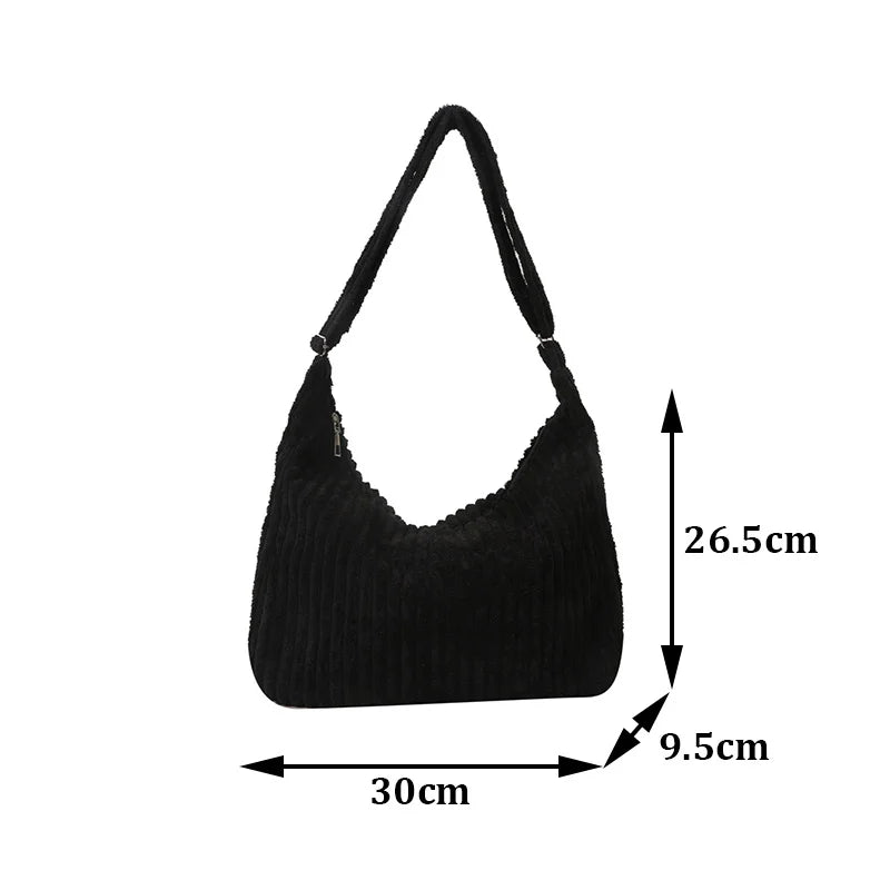 Winter Tote Bag for Women Large Capacity Handbags Casual Shoulder Bags Trend Female Corduroy Shopper Crossbody Bag