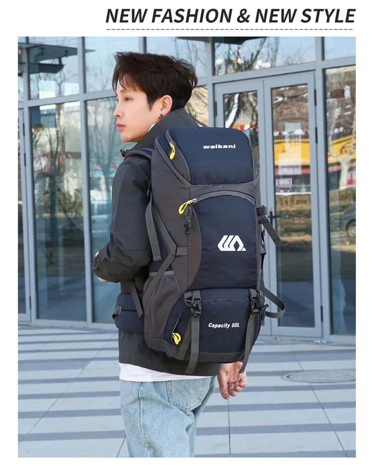 Outdoor Hiking Backpack 50L Camping Travel Bag Oxford Cloth Double Shoulder Large Capacity Multi-Functional Outdoor Sports Bag