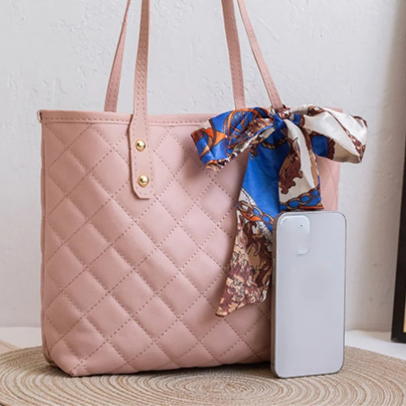 Large Capacity Lingge Embroidery Bag New Trendy Simple Scarf Tote Bag One Shoulder Bucket Bag Bags for Women