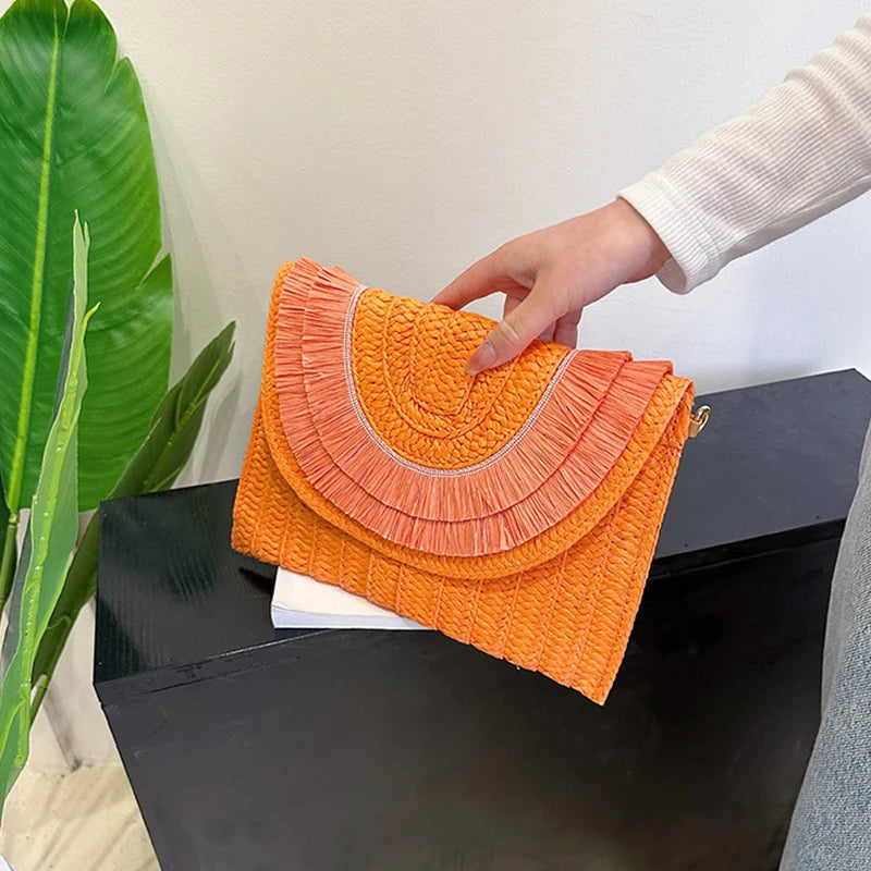 Raffia Straw Weaven Bags Fashion Ladies Wrist Clutches Summer Women Shoulder Crossbody Bags Handmade Handbags Purse Beach Bag