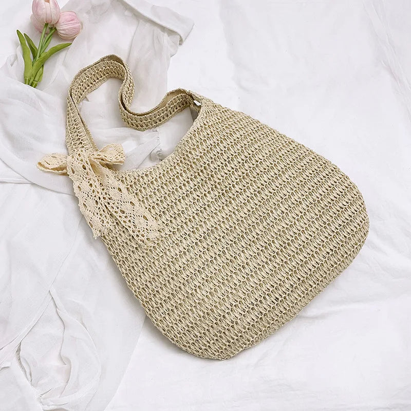 Fashion Straw Women Shoulder Bags Paper Woven Female Handbags Large Capacity Summer Beach Straw Bags Casual Tote Purses