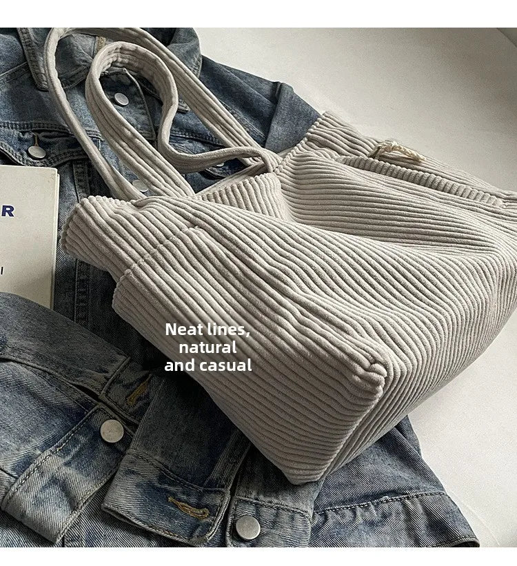 Autumn Winter Corduroy Tote Bag Korean Version Simple Handbag Women Large Capacity Versatile Casual Student Shoulder Bag Ita Bag