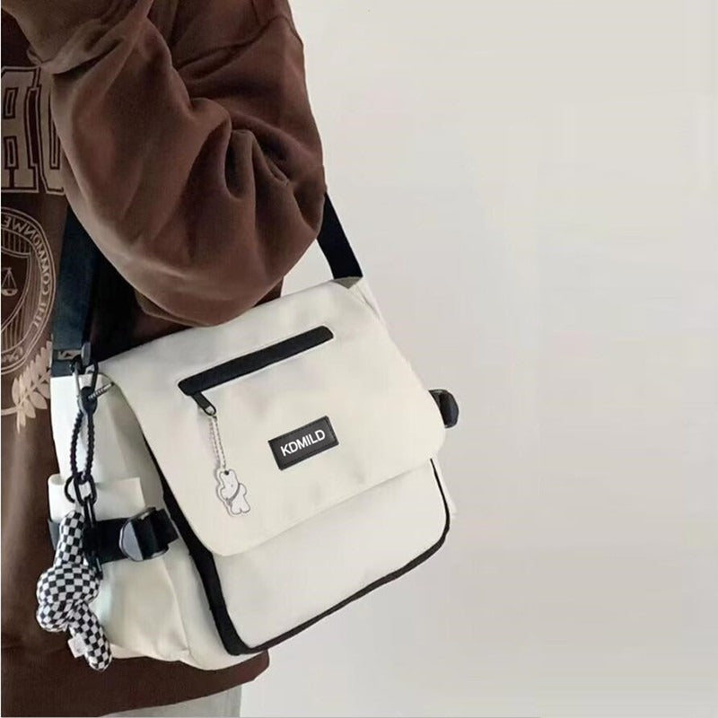 Men's Harajuku Shoulder Bags Waterproof Canvas Crossbody Bags Teen Boys School Messenger Bag